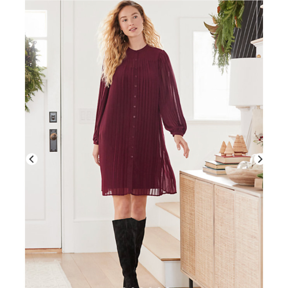 Garnet Hill NEW Mara Trapeze Dress Lagenlook Burgundy Red Buttons Sheer Balloon